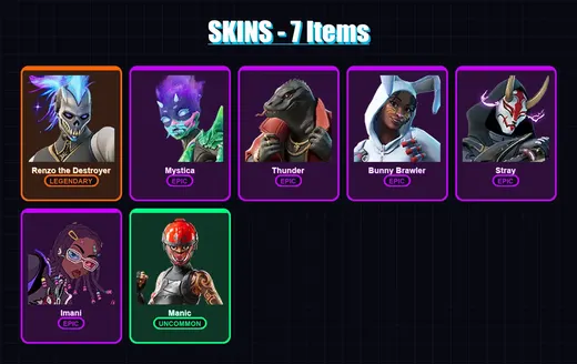 [PC/XBOX/PSN] | Renzo the Destroyer | Mystica | Thunder | Bunny Brawler | Stray | 7 skin | 10 pickaxe | 6 emote | 9 glider | Lv83