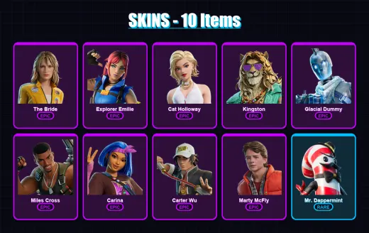 [PC/XBOX] | The Bride | Explorer Emilie | Cat Holloway | Kingston | Glacial Dummy | 10 skin | 17 pickaxe | 14 emote | 13 glider | Lv85 — Game account