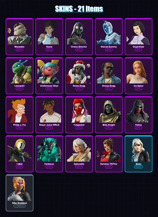 [PS4/PS5/XBOX/PC] | Meowdas | Korra | Chaos Director | Glacial Dummy | Dupli-Kate | 21 skin | 86 pickaxe | 32 emote | 50 glider | Lv940 — Game account