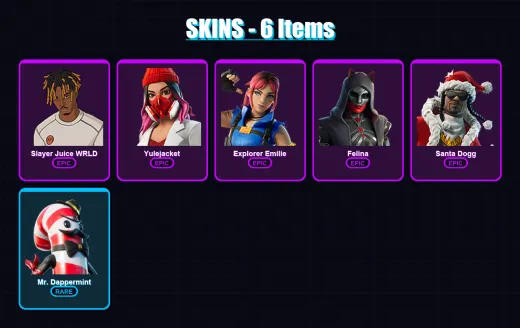 [PC/XBOX/PSN] | Slayer Juice WRLD | Yulejacket | Explorer Emilie | Felina | Santa Dogg | 6 skin | 31 pickaxe | 12 emote | 25 glider | Lv249