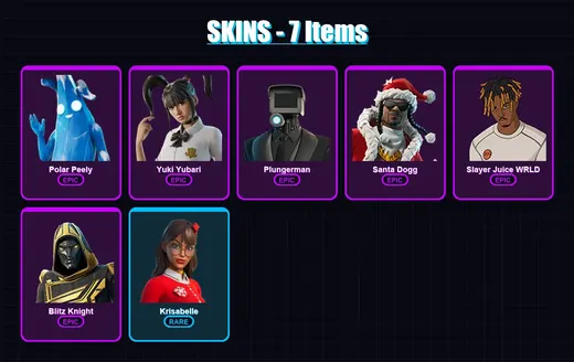 [PC/PSN] | Polar Peely | Yuki Yubari | Plungerman | Santa Dogg | Slayer Juice WRLD | 7 skin | 44 pickaxe | 20 emote | 20 glider | Lv341