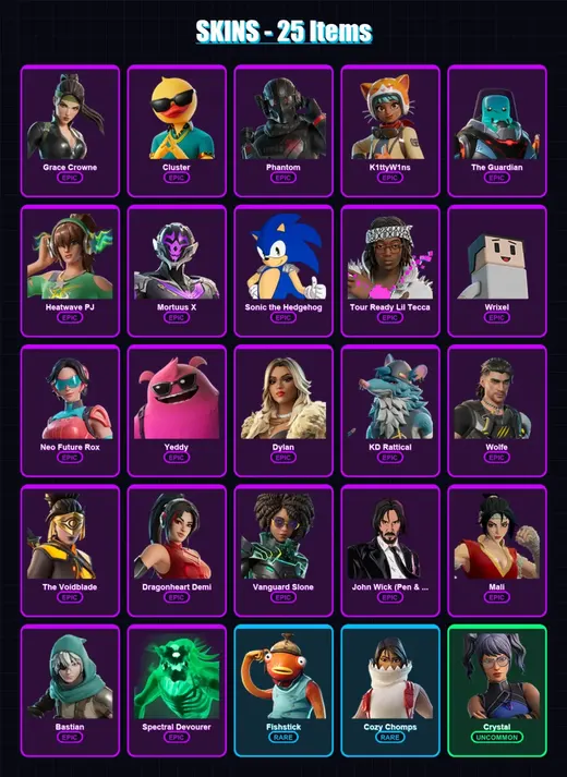 [PC/XBOX/PSN] | Grace Crowne | Cluster | Phantom | K1ttyW1ns | The Guardian | 25 skin | 38 pickaxe | 27 emote | 31 glider | Lv323