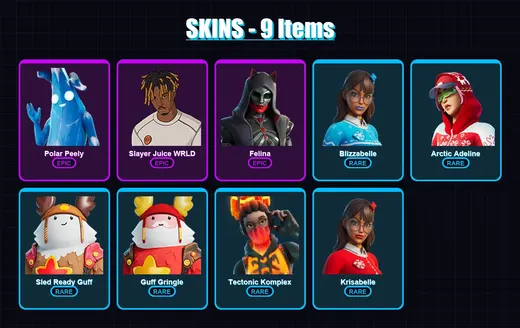 [PC/XBOX/PSN] | Polar Peely | Slayer Juice WRLD | Felina | Blizzabelle | Arctic Adeline | 9 skin | 37 pickaxe | 19 emote | 28 glider | Lv358