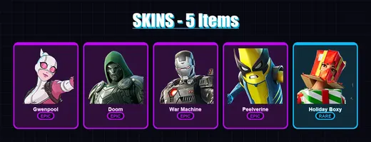 [PC/XBOX/PSN] | Gwenpool | Doom | War Machine | Peelverine | Holiday Boxy | 5 skin | 34 pickaxe | 18 emote | 28 glider | Lv495 — Game account