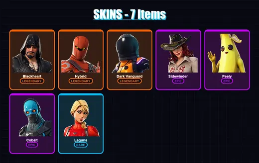 [PS4/PS5/XBOX/PC] | Blackheart | Hybrid | Dark Vanguard | Sidewinder | Peely | 7 skin | 10 pickaxe | 13 emote | 13 glider | Lv195 — Game account
