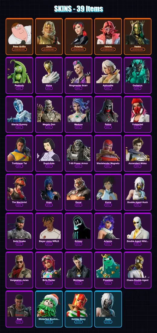 [PS4/PS5/PC] | Peter Griffin | Zeus | Polarity | Valeria | Hades | 39 skin | 74 pickaxe | 42 emote | 57 glider | Lv771 — Game account