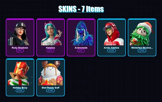 [PC/XBOX/PSN] | Ruby Shadows | Katalina | Andromeda | Arctic Adeline | Winterfest Bushranger | 7 skin | 23 pickaxe | 14 emote | 19 glider | Lv185 — Game account
