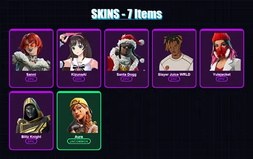 [PS4/PS5/XBOX/PC] | Sanni | KizunaAI | Santa Dogg | Slayer Juice WRLD | Yulejacket | 7 skin | 70 pickaxe | 43 emote | 51 glider | Lv734 — Game account