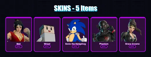 [PS4/PS5/XBOX/PC] | Mali | Wrixel | Sonic the Hedgehog | Phantom | Grace Crowne | 5 skin | 18 pickaxe | 9 emote | 15 glider | Lv177