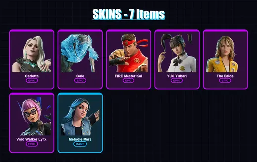 [PC/PSN] | Carletta | Gale | FIRE Master Kai | Yuki Yubari | The Bride | 7 skin | 4 pickaxe | 2 emote | 4 glider | Lv24 — Game account