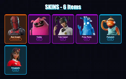 [PC/XBOX/PSN] | Red Knight | Yeddy | Yuki Yubari | Polar Peely | Fishstick | 6 skin | 41 pickaxe | 36 emote | 37 glider | Lv639