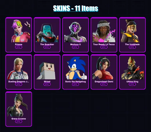 [PC/PSN] | Prisma | The Guardian | Mortuus X | Tour Ready Lil Tecca | The Voidblade | 11 skin | 6 pickaxe | 4 emote | 6 glider | Lv23 — Game account