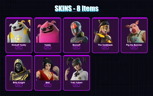 [PC/PSN] | Kickoff Yeddy | Yeddy | Burnoff | The Voidblade | Pig the Butcher | 8 skin | 24 pickaxe | 8 emote | 19 glider | Lv108