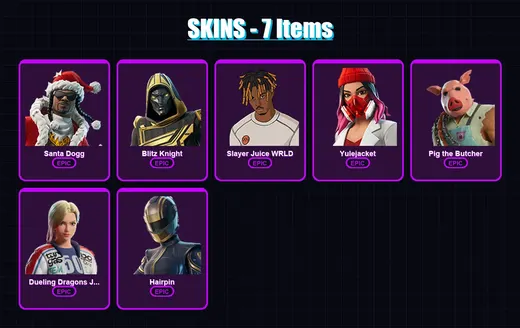 [PS4/PS5/PC] | Santa Dogg | Blitz Knight | Slayer Juice WRLD | Yulejacket | Pig the Butcher | 7 skin | 61 pickaxe | 23 emote | 35 glider | Lv388 — Game account