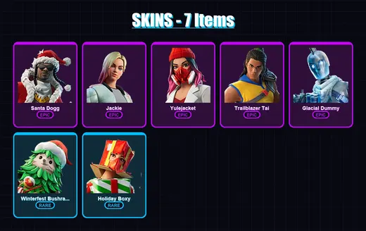 [PC/XBOX/PSN] | Santa Dogg | Jackie | Yulejacket | Trailblazer Tai | Glacial Dummy | 7 skin | 16 pickaxe | 8 emote | 12 glider | Lv147 — Game account