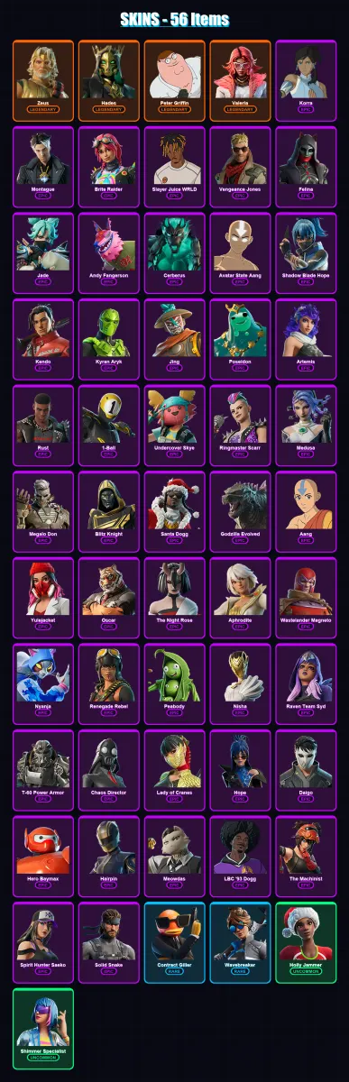 [PS4/PS5/XBOX/PC] | Zeus | Hades | Peter Griffin | Valeria | Korra | 56 skin | 96 pickaxe | 58 emote | 63 glider | Lv953 — Game account