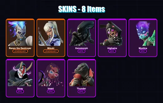[PC/PSN] | Renzo the Destroyer | Mizuki | Xenomorph | Highwire | Mystica | 8 skin | 17 pickaxe | 11 emote | 18 glider | Lv199