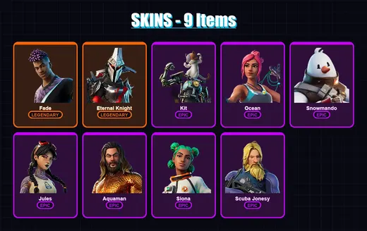 [PC/XBOX/PSN] | Fade | Eternal Knight | Kit | Ocean | Snowmando | 9 skin | 14 pickaxe | 21 emote | 18 glider | Lv244