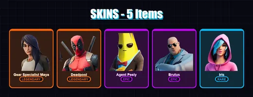 [PC/PSN] | Gear Specialist Maya | Deadpool | Agent Peely | Brutus | Iris | 5 skin | 5 pickaxe | 10 emote | 8 glider | Lv134 — Game account