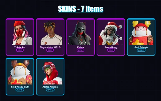 [PC/XBOX/PSN] | Yulejacket | Slayer Juice WRLD | Felina | Santa Dogg | Guff Gringle | 7 skin | 20 pickaxe | 6 emote | 12 glider | Lv152 — Game account