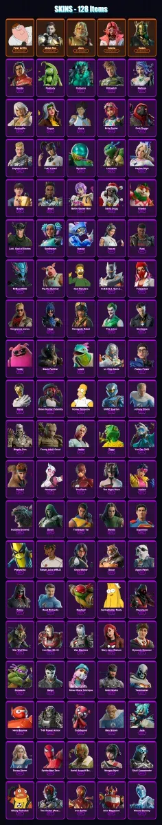 [PS4/PS5/XBOX/PC] | Peter Griffin | Midas Rex | Zeus | Valeria | Hades | 128 skin | 170 pickaxe | 105 emote | 102 glider | Lv1437 — Game account