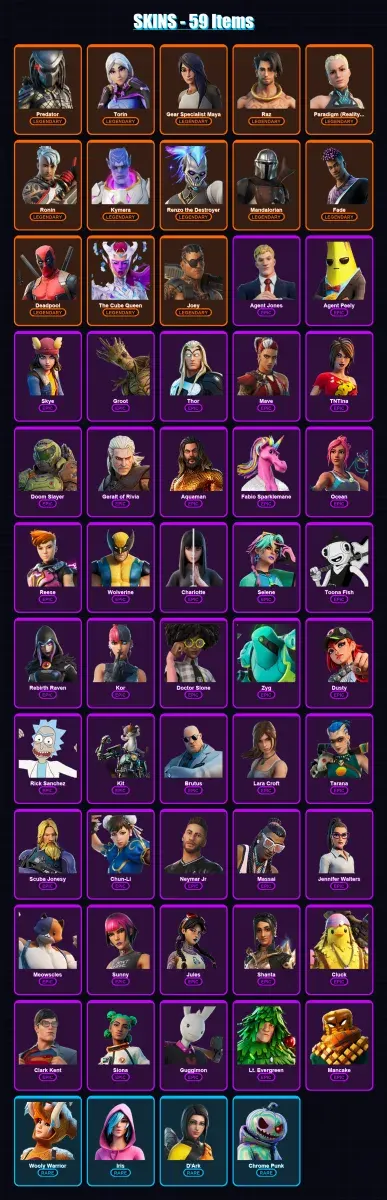 [PC/XBOX/PSN] | Predator | Torin | Gear Specialist Maya | Raz | Paradigm (Reality-659) | 59 skin | 63 pickaxe | 42 emote | 68 glider | Lv774