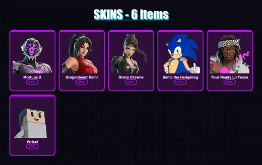 [PC/PSN] | Mortuus X | Dragonheart Demi | Grace Crowne | Sonic the Hedgehog | Tour Ready Lil Tecca | 6 skin | 3 pickaxe | 3 emote | 3 glider | Lv4