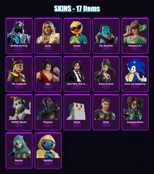 [PC/XBOX/PSN] | Exalted Ice King | Dylan | Cluster | The Guardian | Heatwave PJ | 17 skin | 28 pickaxe | 18 emote | 24 glider | Lv295 — Game account