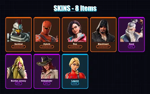[PC/XBOX/PSN] | Sentinel | Hybrid | Rox | Blackheart | Kenji | 8 skin | 5 pickaxe | 10 emote | 6 glider | Lv58 — Game account