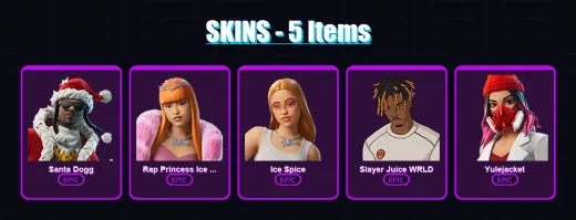 [PC/XBOX/PSN] | Santa Dogg | Rap Princess Ice Spice | Ice Spice | Slayer Juice WRLD | Yulejacket | 5 skin | 27 pickaxe | 13 emote | 19 glider | Lv17