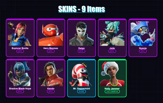 [PC/XBOX/PSN] | Explorer Emilie | Hero Baymax | Daigo | Jade | Nyanja | 9 skin | 12 pickaxe | 11 emote | 11 glider | Lv94