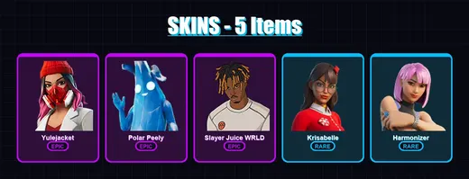 [SWITCH/XBOX/PSN/PC] | Yulejacket | Polar Peely | Slayer Juice WRLD | Krisabelle | Harmonizer | 5 skin | 31 pickaxe | 20 emote | 25 glider | Lv448 — Game account