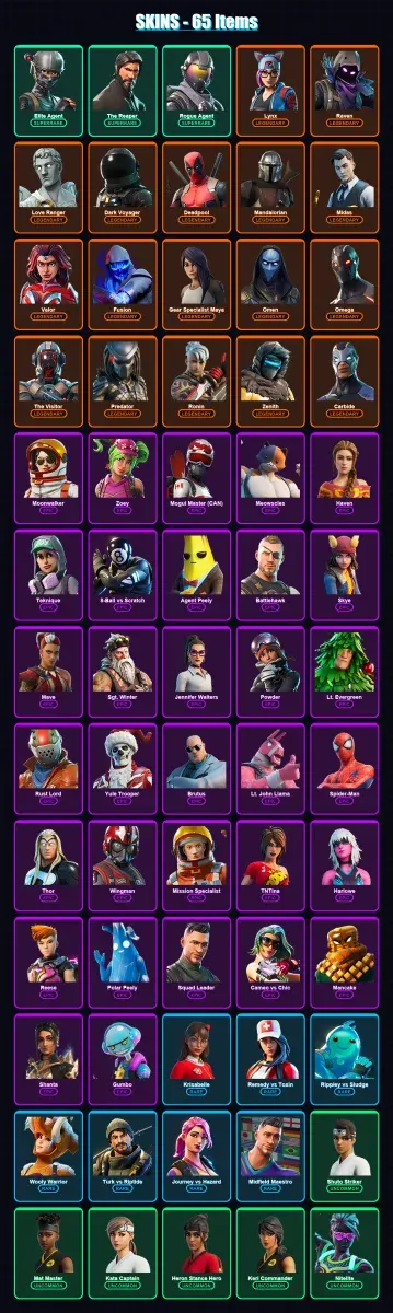 [PC/XBOX] | Elite Agent | The Reaper | Rogue Agent | Lynx | Raven | 65 skin | 66 pickaxe | 70 emote | 68 glider | Lv1057