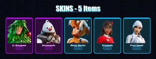 [PC/PSN] | Lt. Evergreen | Snowmando | Wooly Warrior | Krisabelle | Frost Squad | 5 skin | 14 pickaxe | 12 emote | 14 glider | Lv271