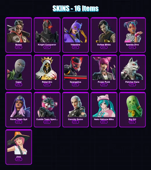 [PS4/PS5/XBOX/PC] | Bones | Knight Conqueror | Valentina | Outlaw Midas | Sparkle Diva | 16 skin | 20 pickaxe | 17 emote | 14 glider | Lv87