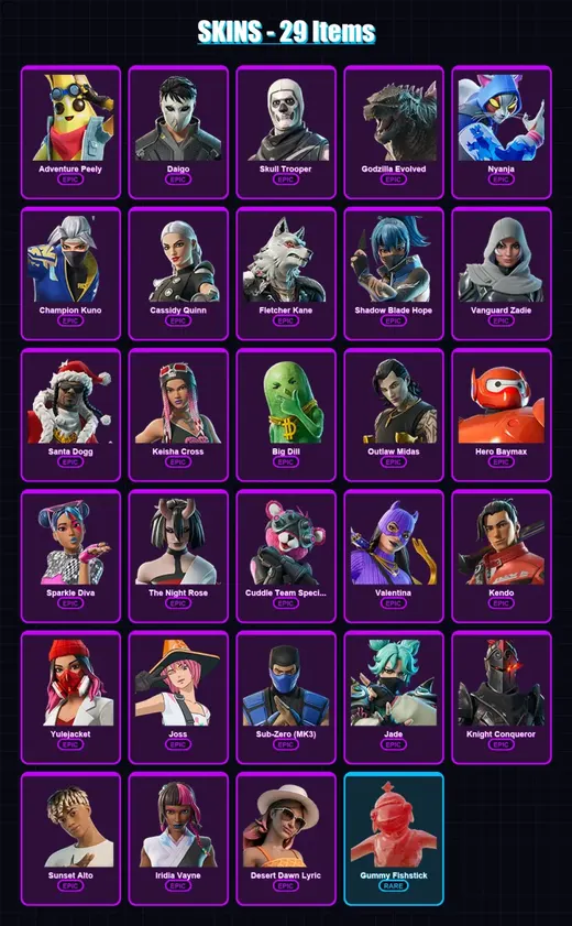 [PC/PSN] | Adventure Peely | Daigo | Skull Trooper | Godzilla Evolved | Nyanja | 29 skin | 64 pickaxe | 35 emote | 43 glider | Lv690 — Game account