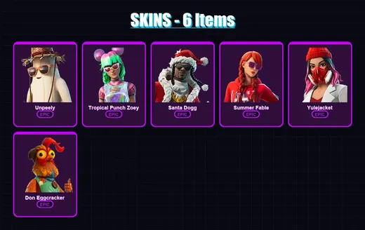 [PC/XBOX/PSN] | Unpeely | Tropical Punch Zoey | Santa Dogg | Summer Fable | Yulejacket | 6 skin | 11 pickaxe | 4 emote | 9 glider | Lv43 — Game account