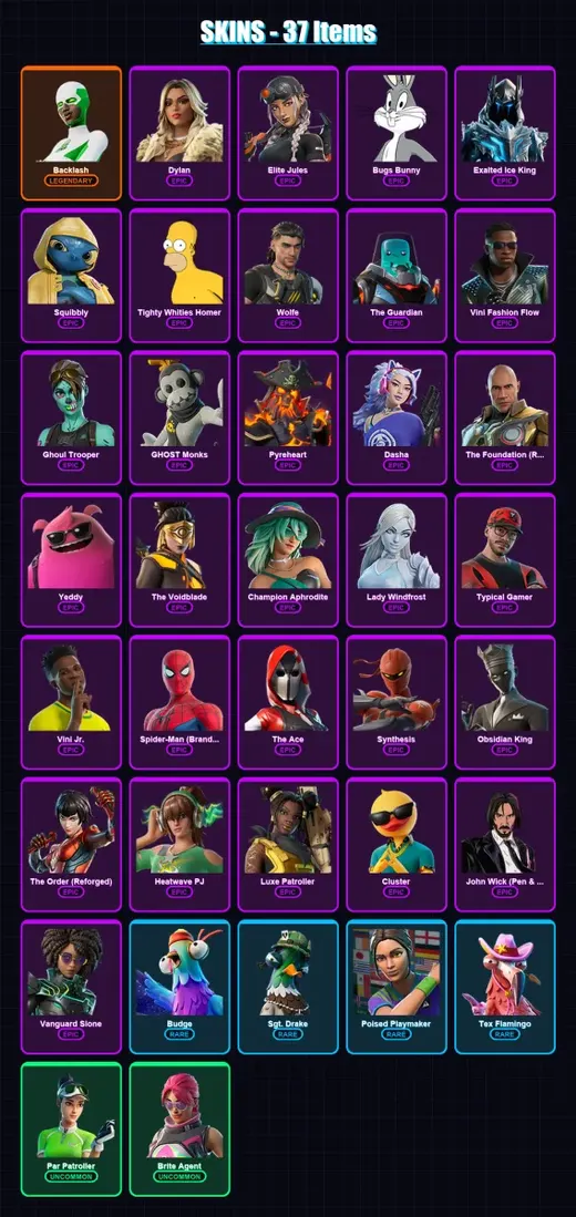 [PC/XBOX/PSN] | Backlash | Dylan | Elite Jules | Bugs Bunny | Exalted Ice King | 37 skin | 38 pickaxe | 28 emote | 30 glider | Lv611 — Game account