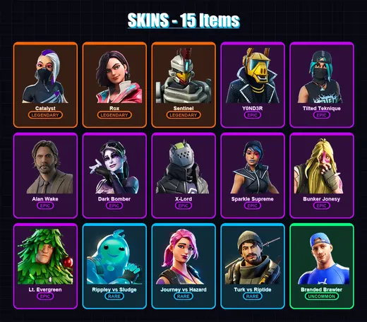 [PS4/PS5/XBOX/PC] | Catalyst | Rox | Sentinel | Y0ND3R | Tilted Teknique | 15 skin | 9 pickaxe | 19 emote | 14 glider | Lv101