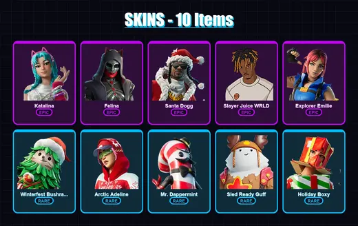 [PS4/PS5/XBOX/PC] | Katalina | Felina | Santa Dogg | Slayer Juice WRLD | Explorer Emilie | 10 skin | 17 pickaxe | 8 emote | 13 glider | Lv130