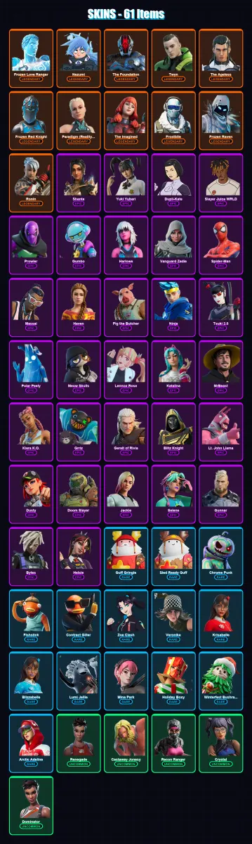 [PC/PSN] | Frozen Love Ranger | Nezumi | The Foundation | Twyn | The Ageless | 61 skin | 99 pickaxe | 47 emote | 73 glider | Lv985