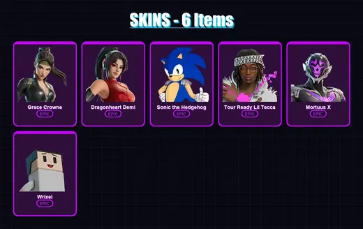 [PC/XBOX/PSN] | Grace Crowne | Dragonheart Demi | Sonic the Hedgehog | Tour Ready Lil Tecca | Mortuus X | 6 skin | 3 pickaxe | 2 emote | 2 glider