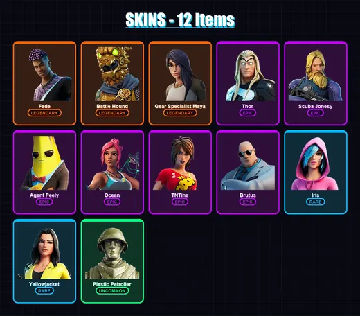 [PC/XBOX/PSN] | Fade | Battle Hound | Gear Specialist Maya | Thor | Scuba Jonesy | 12 skin | 12 pickaxe | 8 emote | 12 glider | Lv93