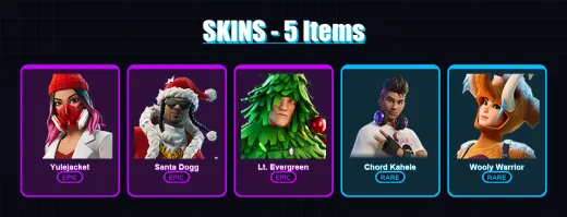 [PC/XBOX/PSN] | Yulejacket | Santa Dogg | Lt. Evergreen | Chord Kahele | Wooly Warrior | 5 skin | 10 pickaxe | 3 emote | 7 glider | Lv19