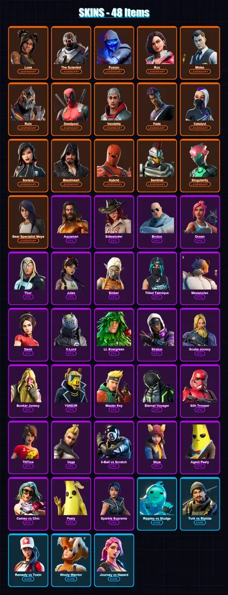 [PS4/PS5/XBOX/PC] | Luxe | The Scientist | Fusion | Rox | Midas | 48 skin | 45 pickaxe | 49 emote | 48 glider | Lv679