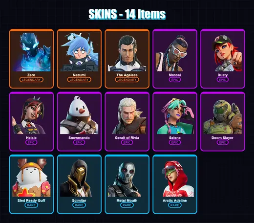 [PC/PSN] | Zero | Nezumi | The Ageless | Massai | Dusty | 14 skin | 21 pickaxe | 18 emote | 19 glider | Lv297