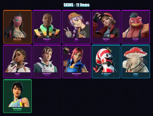 [PS4/PS5/XBOX/PC] | Kado Thorne | Khaby Lame | Mae | Piper Pace | Fish Thicc | 11 skin | 20 pickaxe | 14 emote | 17 glider | Lv359 — Game account