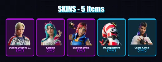 [PC/XBOX] | Dueling Dragons Jackie | Katalina | Explorer Emilie | Mr. Dappermint | Chord Kahele | 5 skin | 25 pickaxe | 12 emote | 24 glider | Lv327
