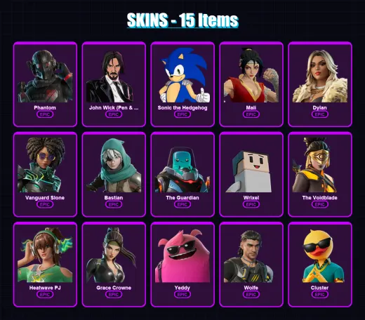 [PC/PSN] | Phantom | John Wick (Pen & Ink) | Sonic the Hedgehog | Mali | Dylan | 15 skin | 31 pickaxe | 24 emote | 30 glider | Lv299