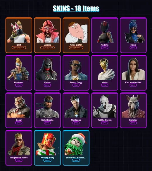[PC/XBOX/PSN] | Drift | Valeria | Peter Griffin | Redline | Hope | 18 skin | 43 pickaxe | 23 emote | 32 glider | Lv570 — Game account
